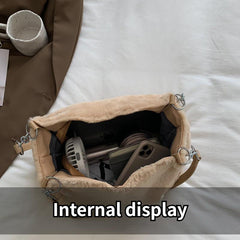 Plush Tote Shoulder Satchel Bag Casual Fluffy Handbag