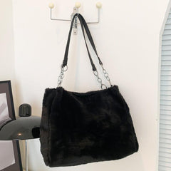 Plush Tote Shoulder Satchel Bag Casual Fluffy Handbag