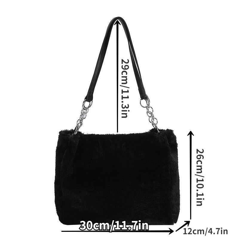Plush Tote Shoulder Satchel Bag Casual Fluffy Handbag