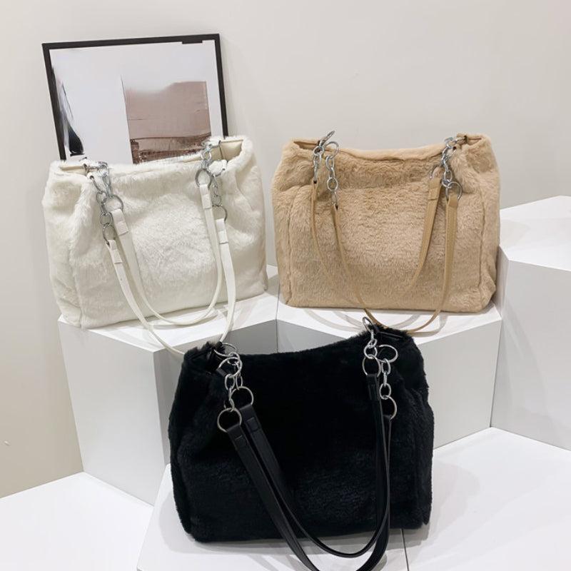Plush Tote Shoulder Satchel Bag Casual Fluffy Handbag