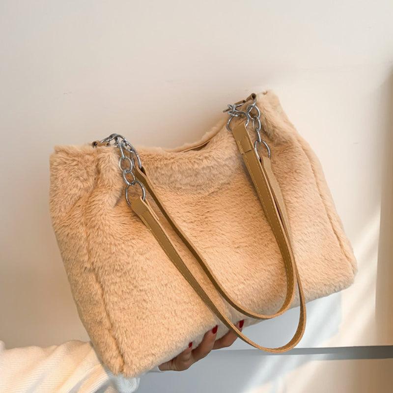 Plush Tote Shoulder Satchel Bag Casual Fluffy Handbag
