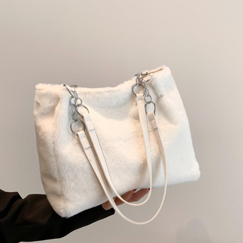 Plush Tote Shoulder Satchel Bag Casual Fluffy Handbag