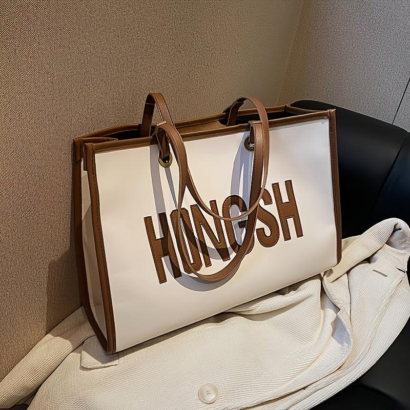 Letter Graphic Tote Bag Large Capacity Handbag Women's Stylish Shoulder Bag
