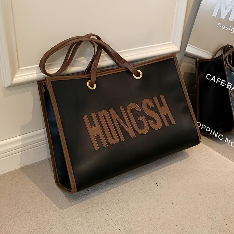 Letter Graphic Tote Bag Large Capacity Handbag Women's Stylish Shoulder Bag