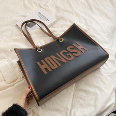 Letter Graphic Tote Bag Large Capacity Handbag Women's Stylish Shoulder Bag