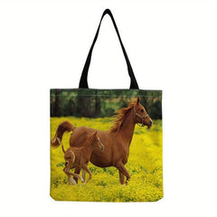 Horse Print Canvas Bag Reusable Shoulder Bag Casual Storage Shopping Bag
