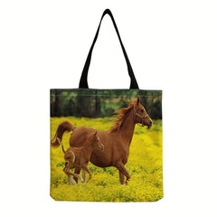 Horse Print Canvas Bag Reusable Shoulder Bag Casual Storage Shopping Bag
