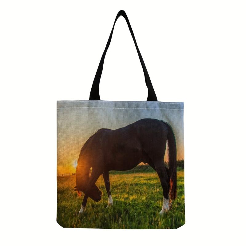 Horse Print Canvas Bag Reusable Shoulder Bag Casual Storage Shopping Bag