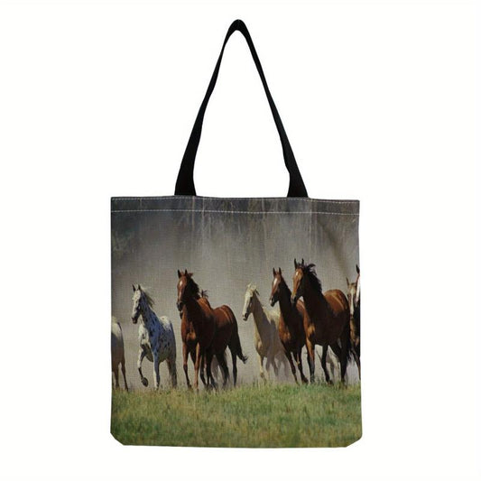 Horse Print Canvas Bag Reusable Shoulder Bag Casual Storage Shopping Bag