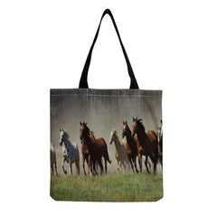 Horse Print Canvas Bag Reusable Shoulder Bag Casual Storage Shopping Bag