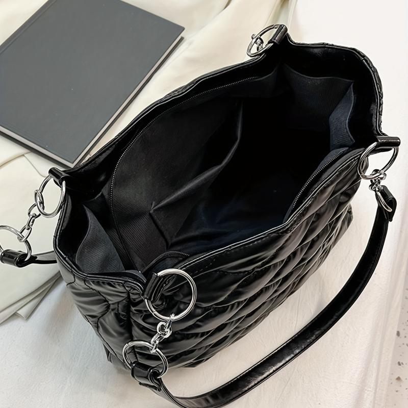 Puffer Quilted Tote Bag With Chain Strap