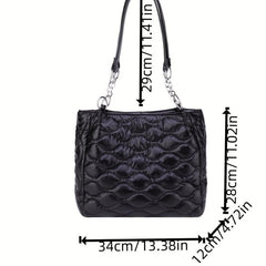 Puffer Quilted Tote Bag With Chain Strap