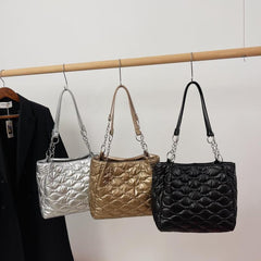 Puffer Quilted Tote Bag With Chain Strap