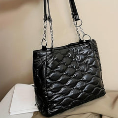Puffer Quilted Tote Bag With Chain Strap