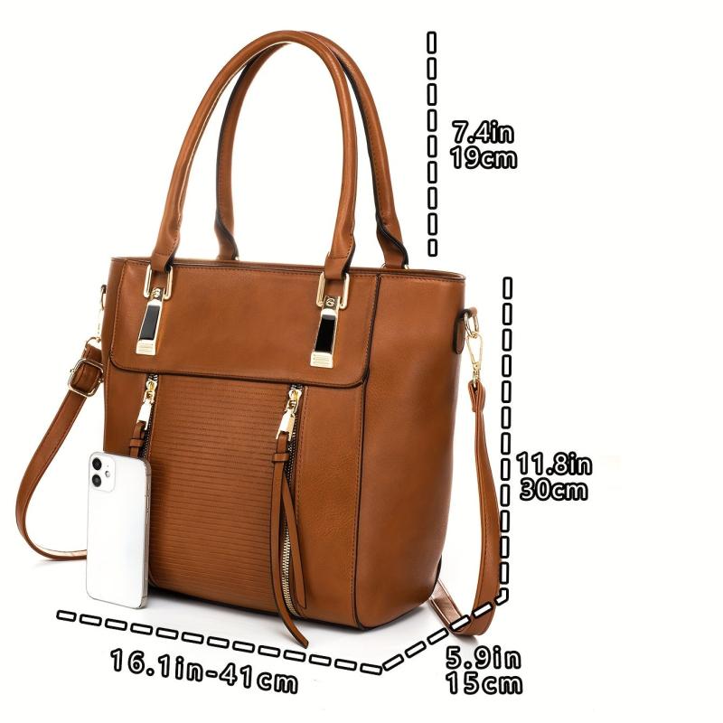 Vintage Solid Tote Bag All Match Classic Storage Handbag Women's Shoulder Bag