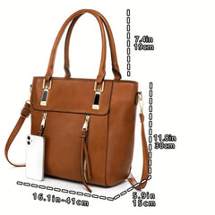 Vintage Solid Tote Bag All Match Classic Storage Handbag Women's Shoulder Bag