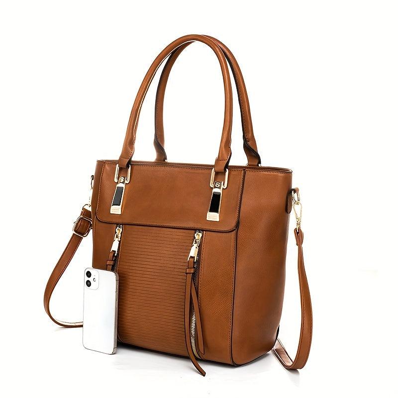 Vintage Solid Tote Bag All Match Classic Storage Handbag Women's Shoulder Bag