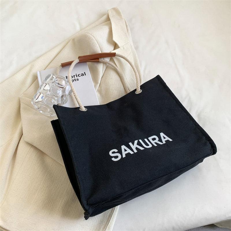 Large Capacity Canvas Tote Bag Women's Autumn Underarm Minimalist Letter Print