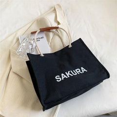 Large Capacity Canvas Tote Bag Women's Autumn Underarm Minimalist Letter Print