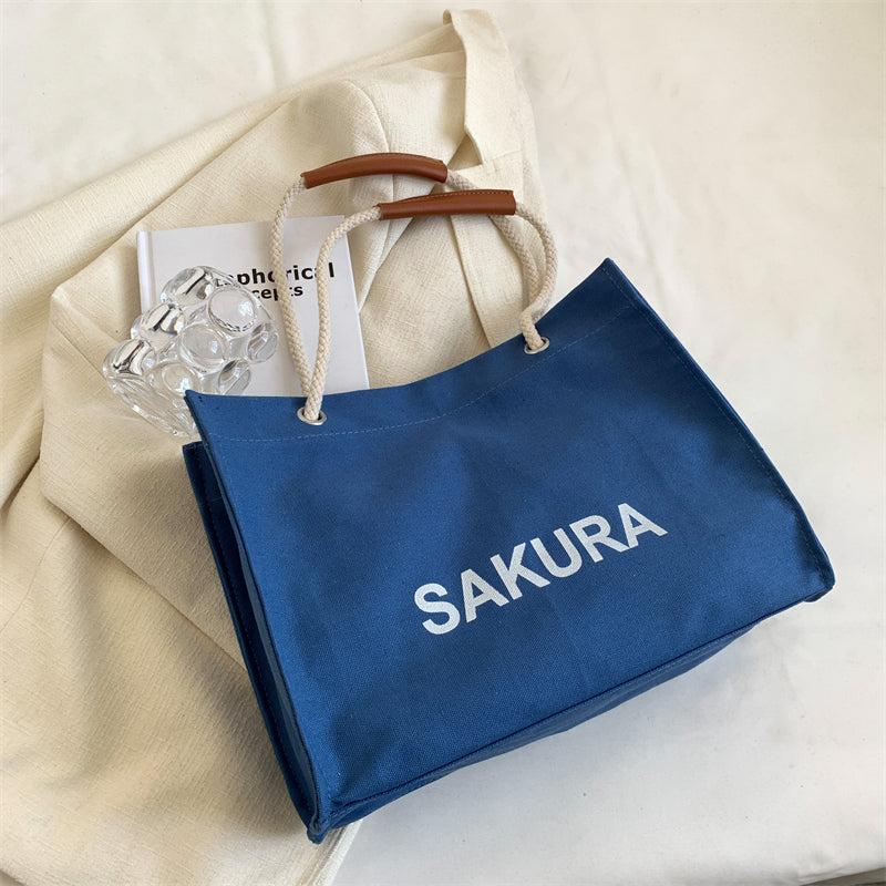 Large Capacity Canvas Tote Bag Women's Autumn Underarm Minimalist Letter Print
