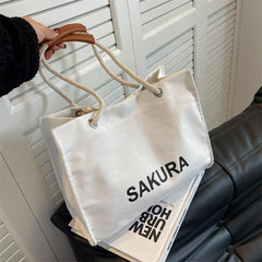 Large Capacity Canvas Tote Bag Women's Autumn Underarm Minimalist Letter Print