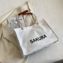 Large Capacity Canvas Tote Bag Women's Autumn Underarm Minimalist Letter Print