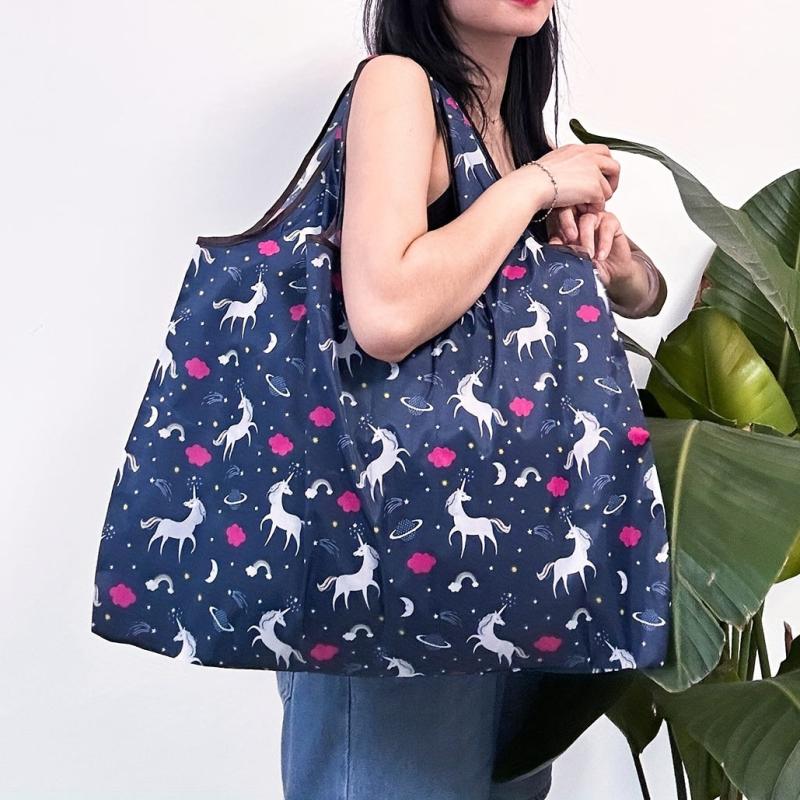 Unicorn Print Nylon Tote Bag Reusable Grocery Shopping Foldable Large
