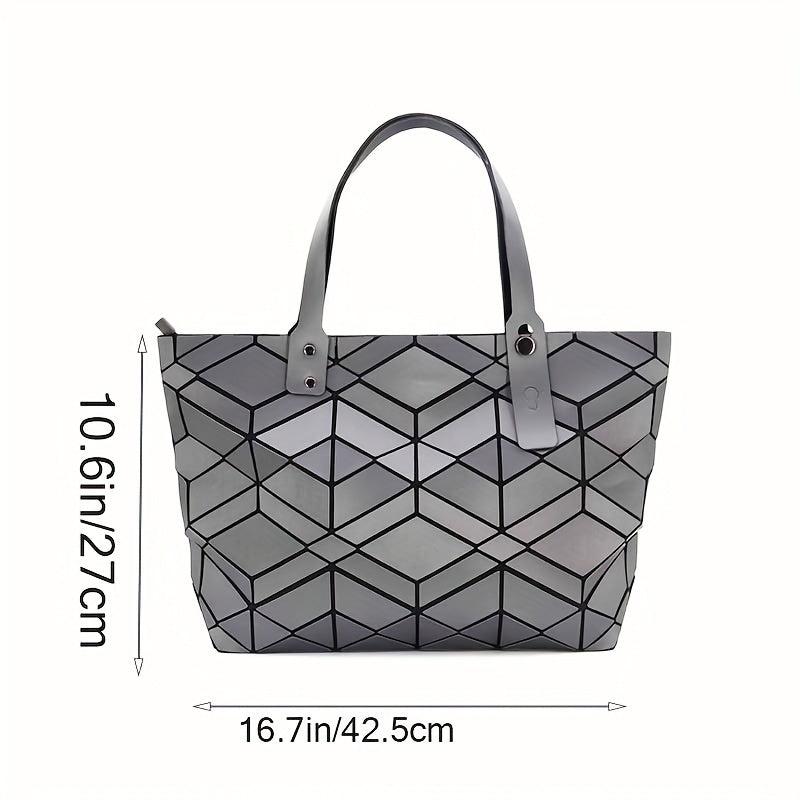 Foldable Geometric Argyle Tote Bag Large Capacity Handbag