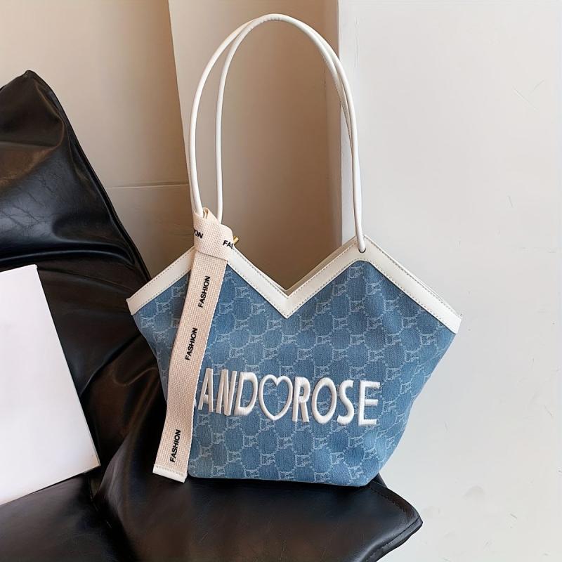 Letter Embroidered Shoulder Bag