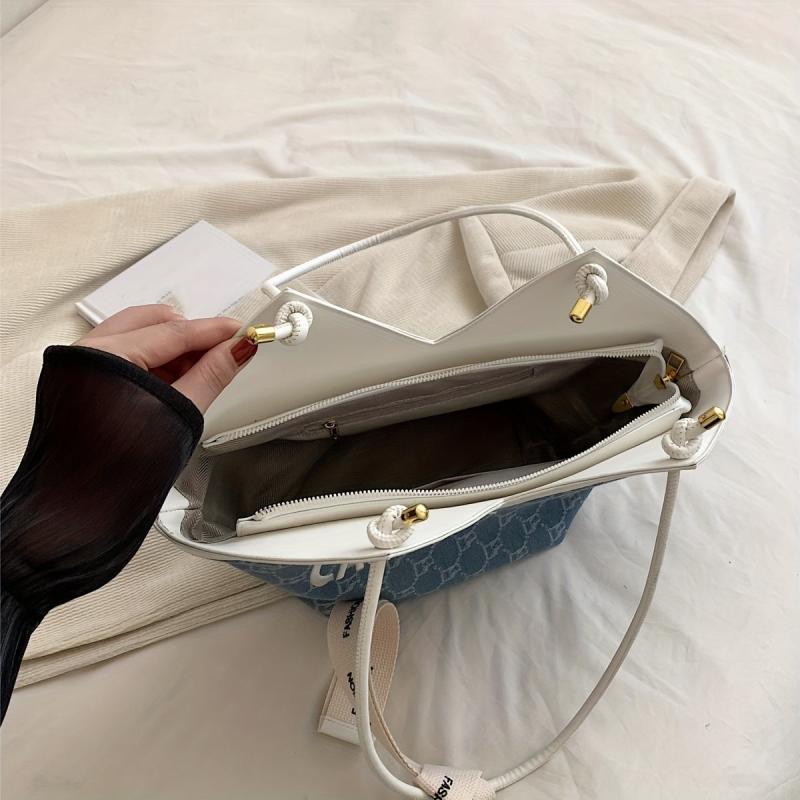 Letter Embroidered Shoulder Bag