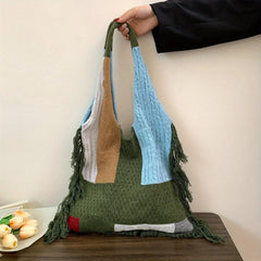 Vintage Tassel Tote Bag Woven Handbag