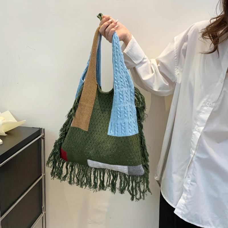 Vintage Tassel Tote Bag Woven Handbag