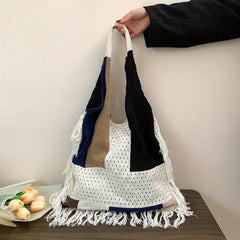 Vintage Tassel Tote Bag Woven Handbag