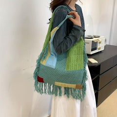 Vintage Tassel Tote Bag Woven Handbag