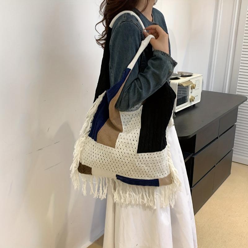 Vintage Tassel Tote Bag Woven Handbag