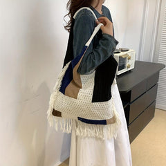 Vintage Tassel Tote Bag Woven Handbag