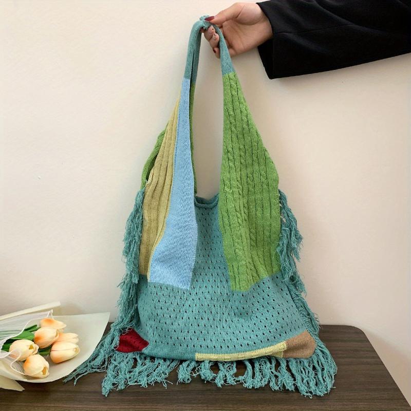 Vintage Tassel Tote Bag Woven Handbag