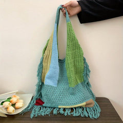 Vintage Tassel Tote Bag Woven Handbag
