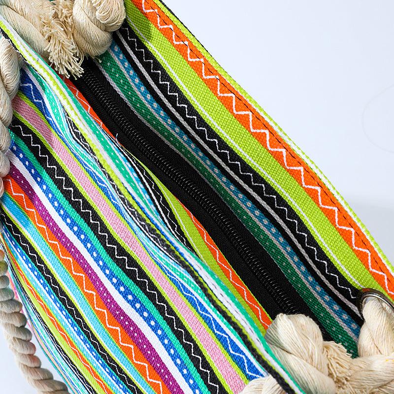 Women's Striped Tote Bag Canvas Shoulder Bag Rope Handle