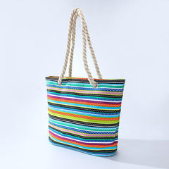Women's Striped Tote Bag Canvas Shoulder Bag Rope Handle