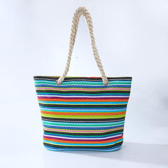 Women's Striped Tote Bag Canvas Shoulder Bag Rope Handle