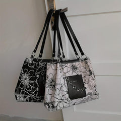 Vintage Flower Pattern Tote Bag Large Capacity Chain Handbag for Women