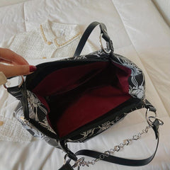 Vintage Flower Pattern Tote Bag Large Capacity Chain Handbag for Women