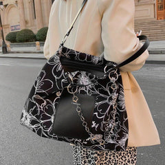 Vintage Flower Pattern Tote Bag Large Capacity Chain Handbag for Women