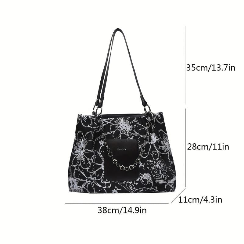 Vintage Flower Pattern Tote Bag Large Capacity Chain Handbag for Women