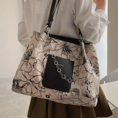 Vintage Flower Pattern Tote Bag Large Capacity Chain Handbag for Women