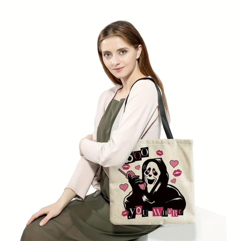 Halloween Skull Print Tote Bag Large Capacity Shoulder Bag