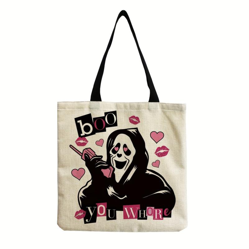 Halloween Skull Print Tote Bag Large Capacity Shoulder Bag
