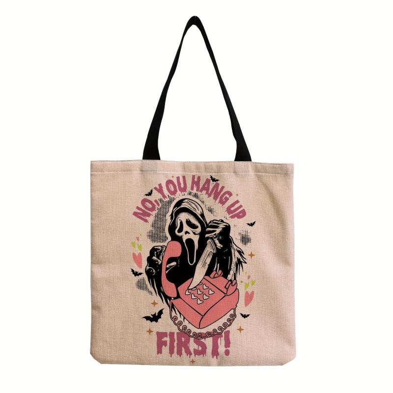 Halloween Skull Print Tote Bag Large Capacity Shoulder Bag