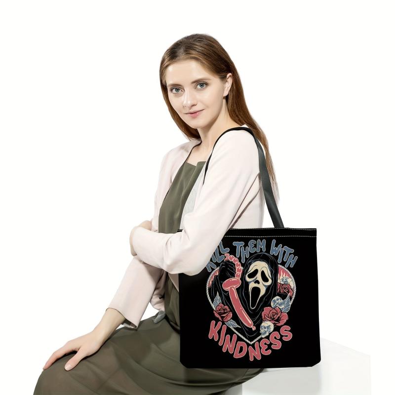 Halloween Skull Print Tote Bag Large Capacity Shoulder Bag
